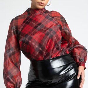 eloquii mock neck plaid blouse